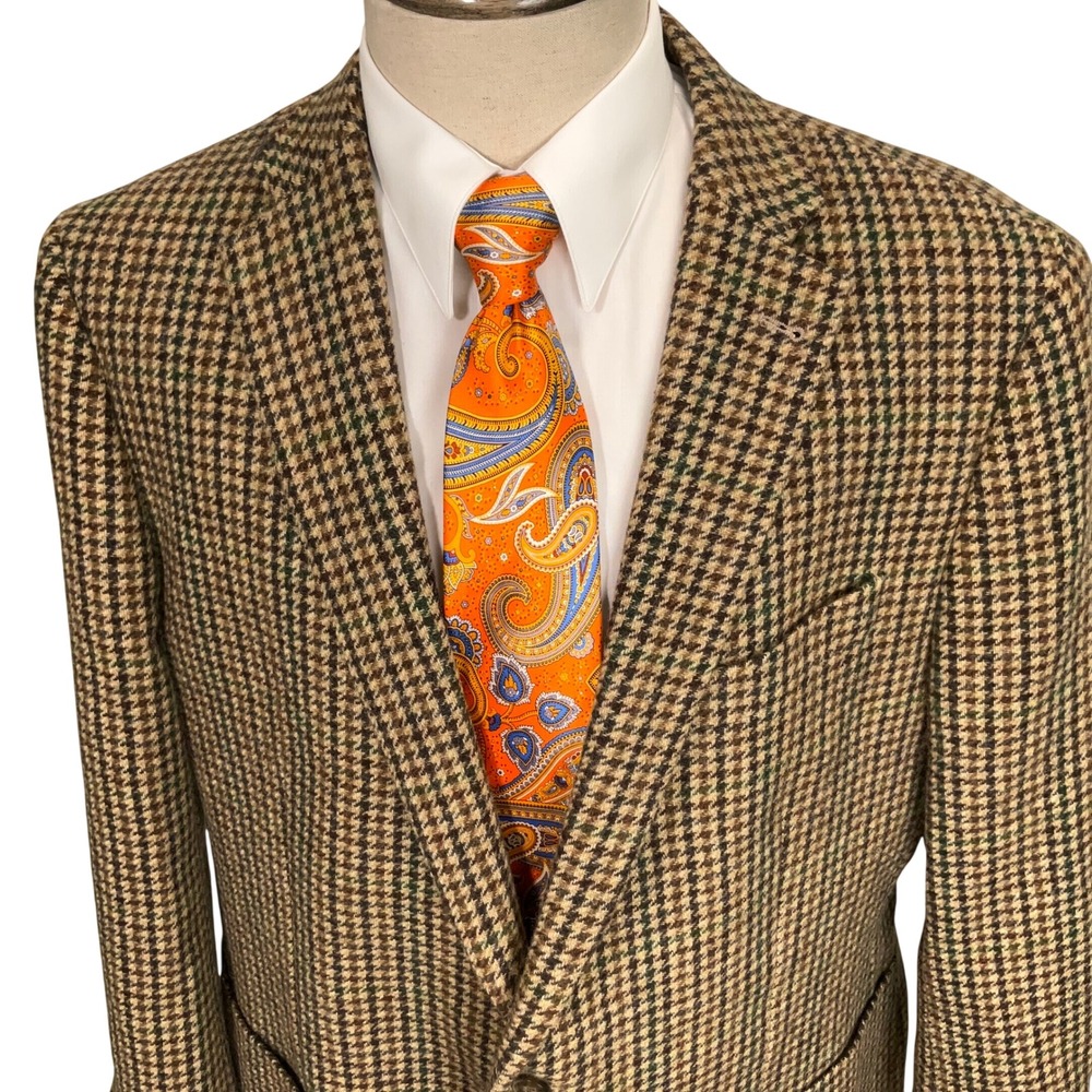 Indochino Blazer Mens 46R Brown Houndstooth Moon British Equestrian  Wool VTG